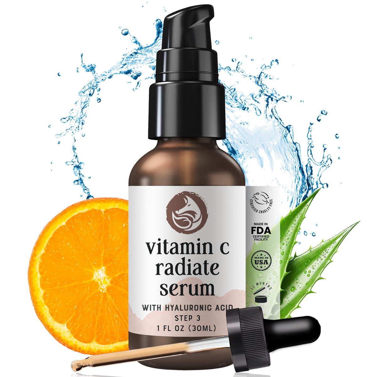 Foxbrim Naturals Vitamin C Face Serum - Anti-Aging, Brightening with Hyaluronic Acid, 1oz