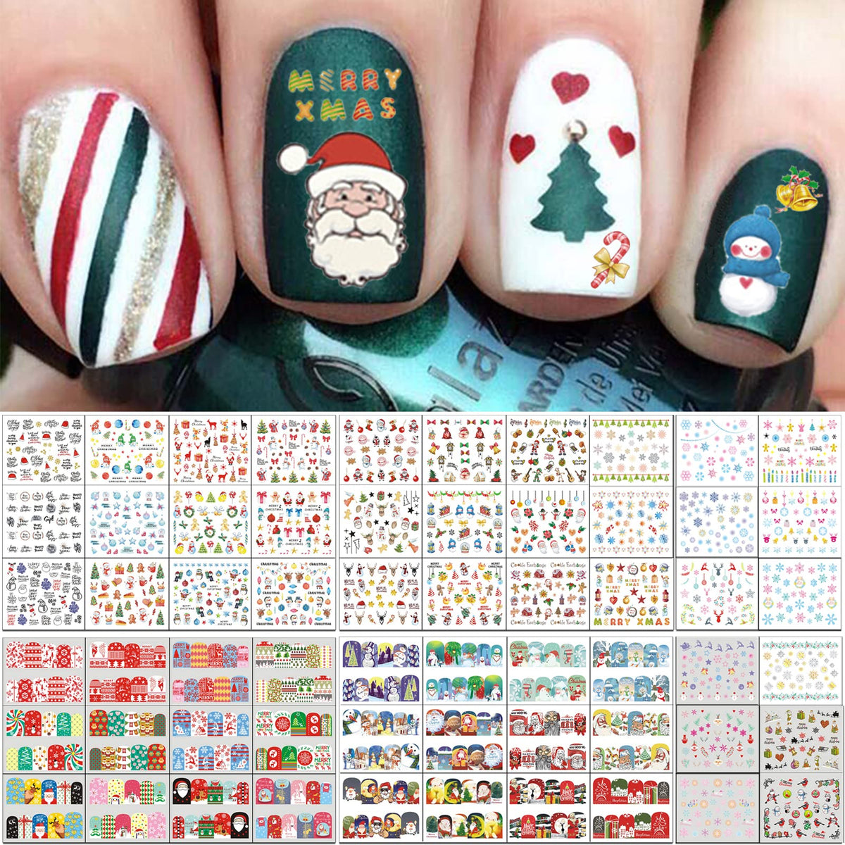 Tailaimei Christmas Nail Stickers - 60 Sheets Water Transfer Decals For Festive Nail Art