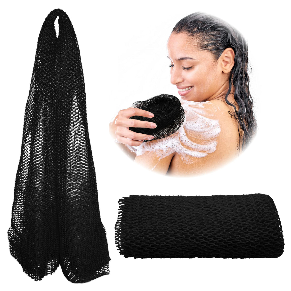 Adeton Exfoliating African Net Sponge - Black Owned, Long Bath Wash Cloth, Body Scrub, Multicolor