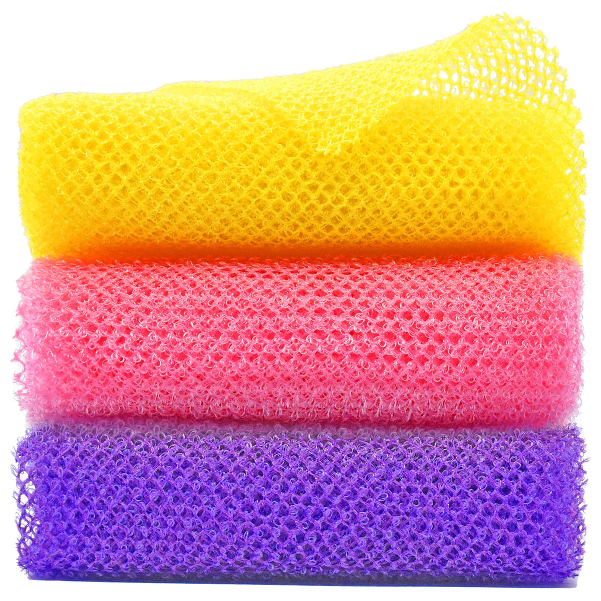 Superjpsor 3 Piece African Exfoliating Net Sponge Set - Yellow, Pink, Purple Body Scrubber