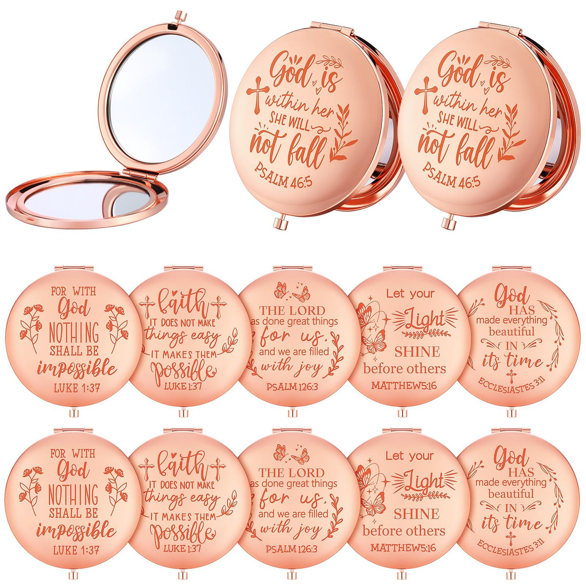 Huwena Rose Gold Bible Verse Compact Mirrors - 12 Pcs Inspirational Gifts For Women