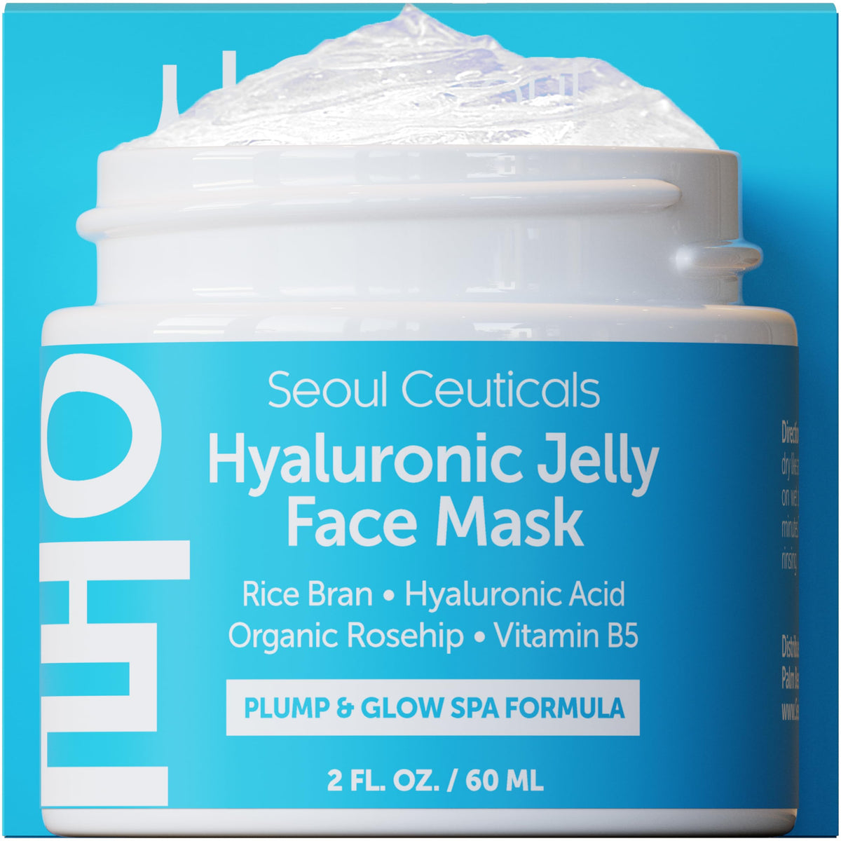 Seoulceuticals Hyaluronic Acid Jelly Face Mask - Rice Bran & Vit B5 For Glowing Skin 2Oz