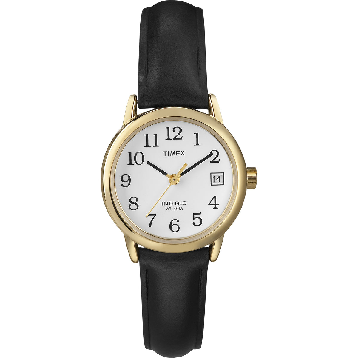 Timex Women'S 25Mm Easy Reader Watch, Gold-Tone Case, White Dial, Black Leather Strap