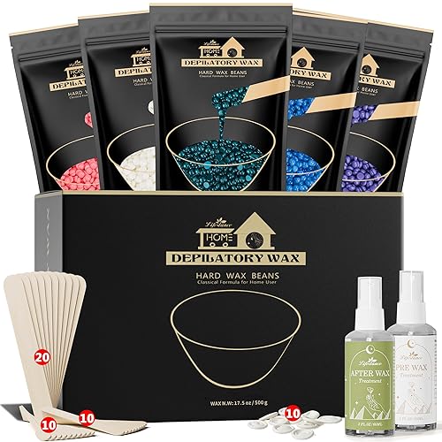 Lifestance Wax Beads Set - 5 Hard Wax Beans for Hair Removal, Spatulas Included, 5.45 oz