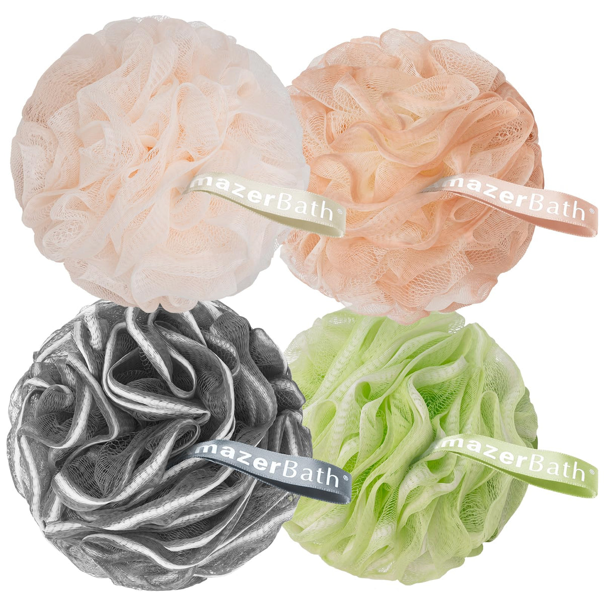 Amazerbath Bath Loofah Sponge Pack Of 4 - Light Orange, Green, Grey, Beige Body Scrubber