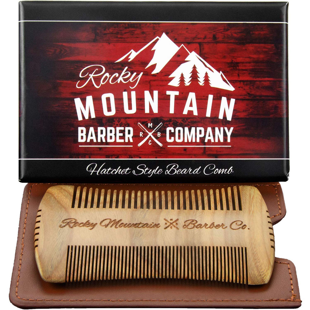 Rocky Mountain Barber Company Sandalwood Beard Comb - Handmade Anti-Static Wide & Fine Tooth