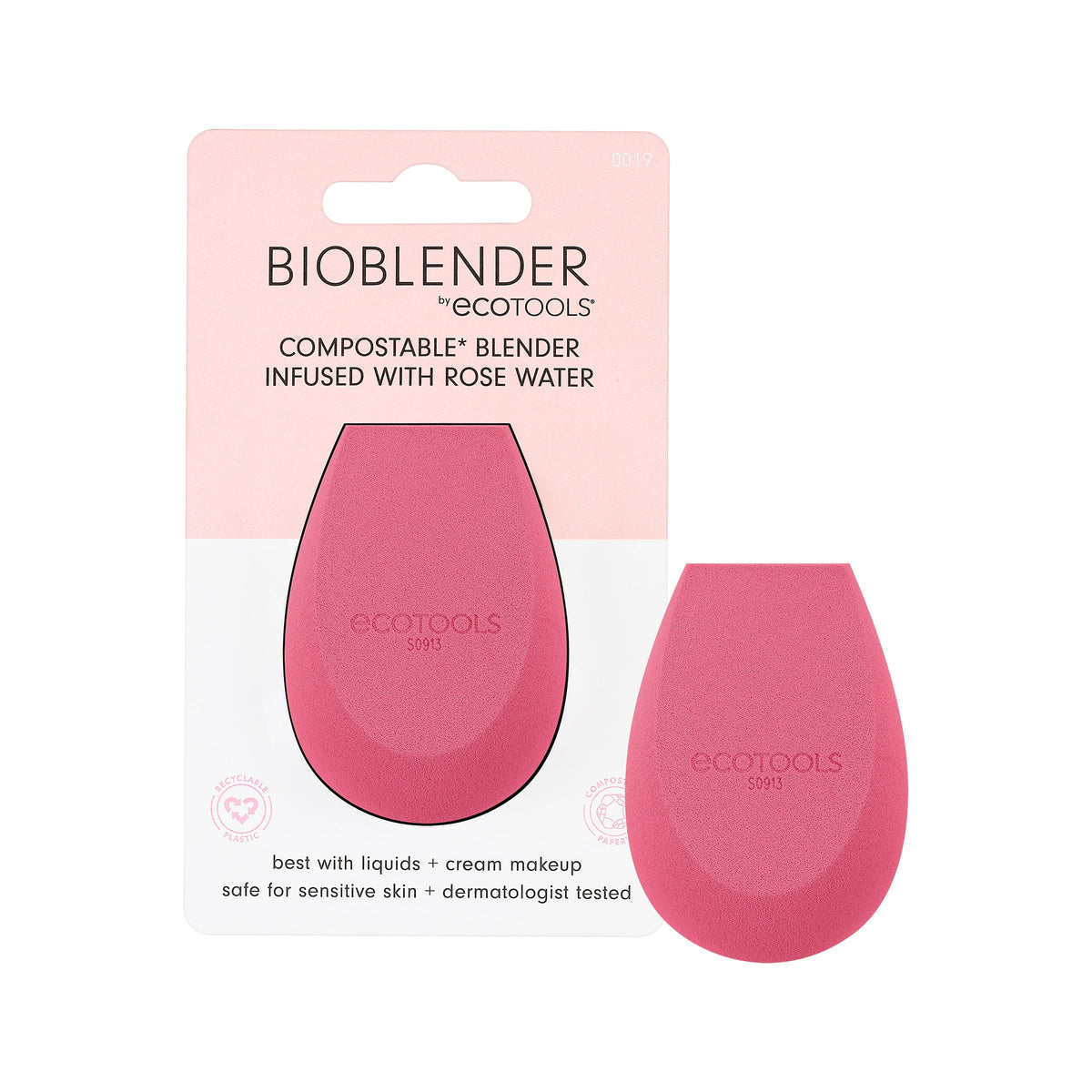 Ecotools Rose Water Bioblender - Compostable Makeup Sponge For Liquid & Cream Foundation, Pink