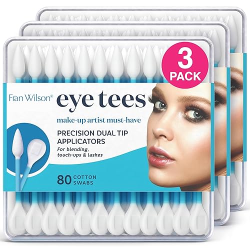 Fran Wilson Eye Tees Cotton Tips 80 Count - Double-Sided Makeup Applicators For Blending & Touch-Ups