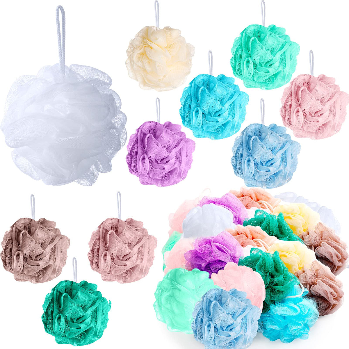 Chengu 50 Pack Loofah Sponge Bath Puff - Mesh Shower Ball For Men & Women, Multicolor