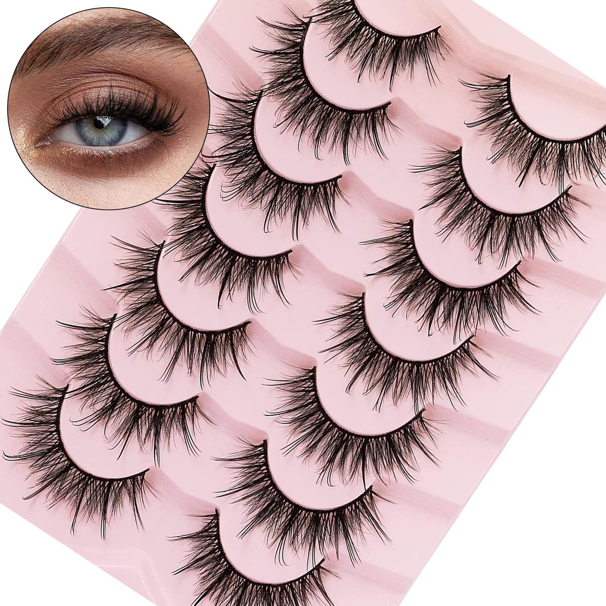 DYSILK 8D Wispy Faux Mink Lashes - 7 Pairs Soft Reusable Eye Lashes for Natural Look