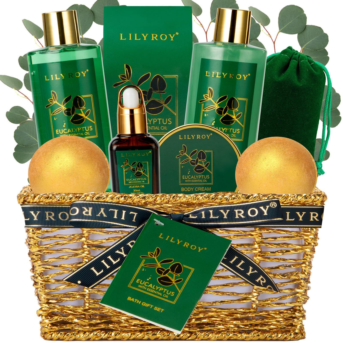 Lily Roy 10 Pcs Spa Gift Basket Set For Women & Men - Valentines, Christmas, Birthday Gifts