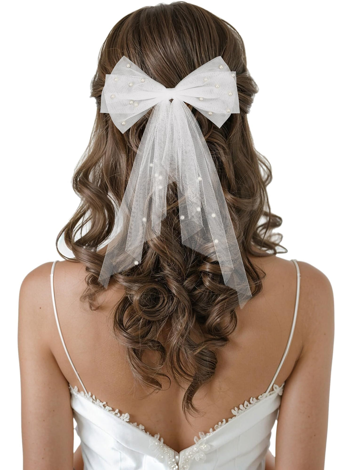 Sweetv Bridal Hair Bow Veil Clip - Pearl Accessories For Bachelorette Party & Bridal Shower