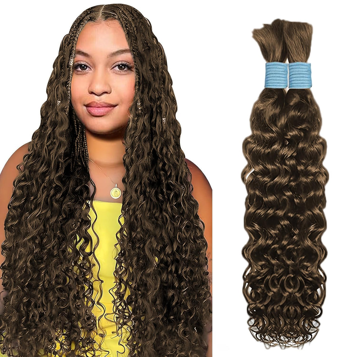 Tuseha 24&quot; Human Braiding Hair, P4 Water Wave, 2 Bundles 100G For Knotless Boho