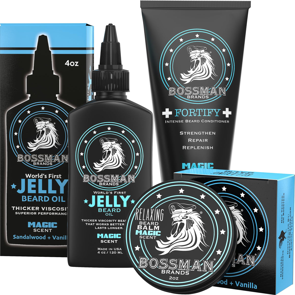 Bossman Essentials Beard Kit - Beard Oil Jelly, Conditioner Cream & Balm For Men'S Grooming