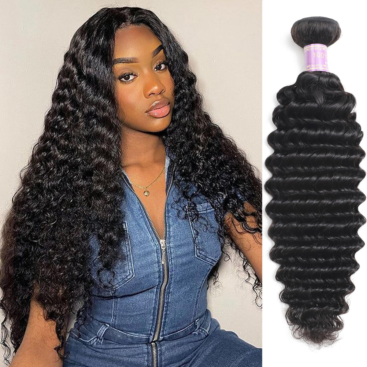 Vligcor 20 Inch Deep Wave Human Hair Bundles - 100% Unprocessed Natural Black Virgin Hair