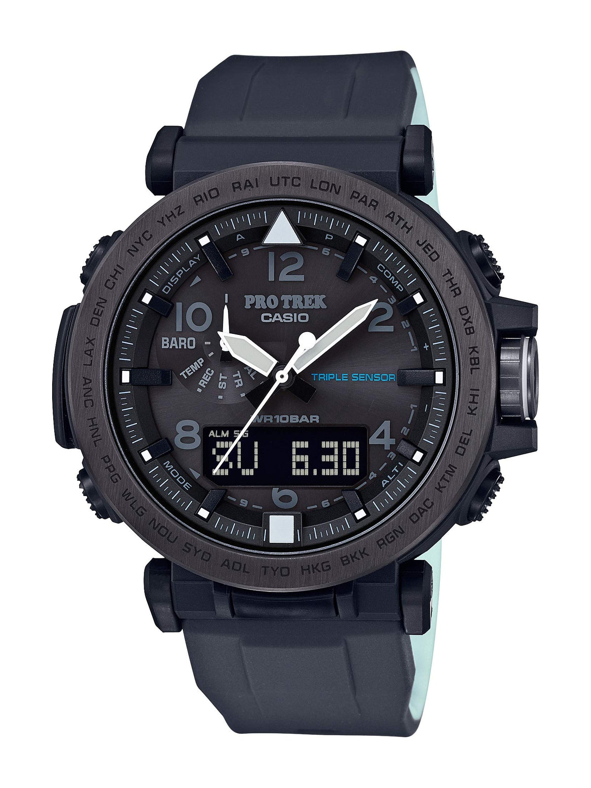 Casio Men'S Pro Trek Solar Powered Black Silicone Watch, Model Prg-650Y-1Cr, Multi