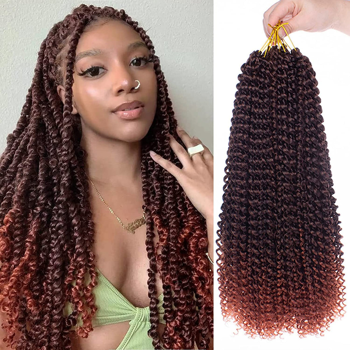 Kepbeay 24&quot; Passion Twist Crochet Hair 6 Packs Synthetic Water Wave Extensions T350#