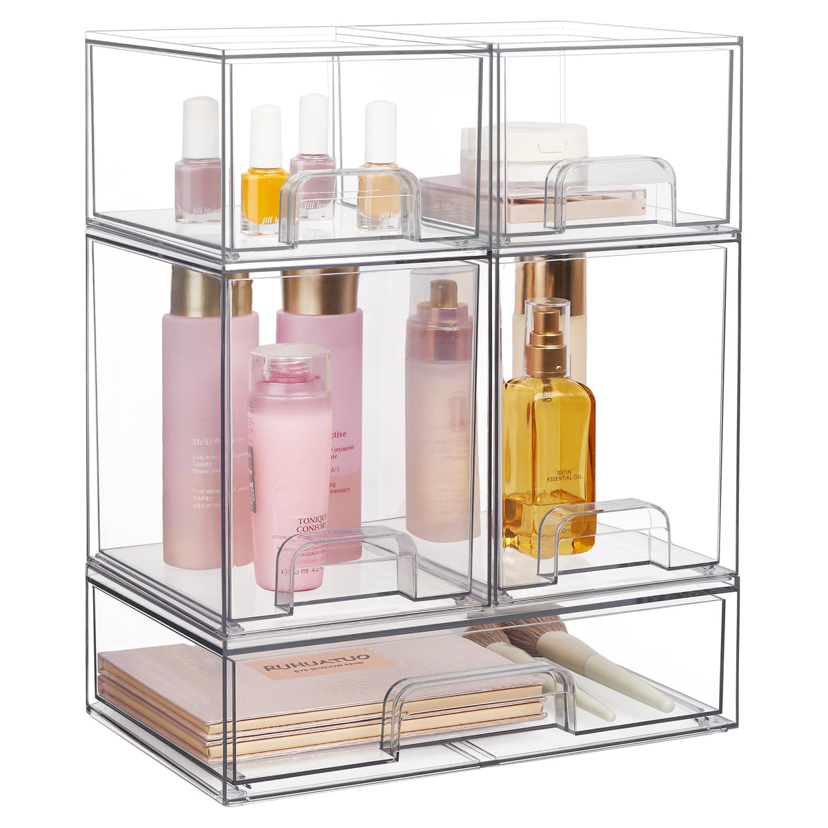 Vtopmart Clear Stackable Storage Drawers Set Of 5 - Plastic Organizer Bins For Vanity & Bathroom