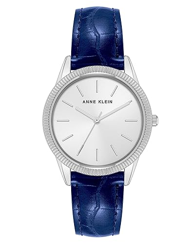 Anne Klein Women'S Navy/Silver Croco-Grain Vegan Leather Strap Watch