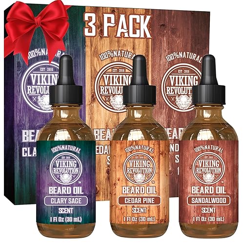 Viking Revolution Beard Oil Set - 3 Natural Scents: Sandalwood, Pine, Cedar - 1Oz Each