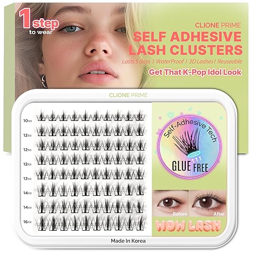 Clione Prime Self Adhesive Lash Clusters - No Glue, Fluffy Reusable Eyelash Extensions, Black