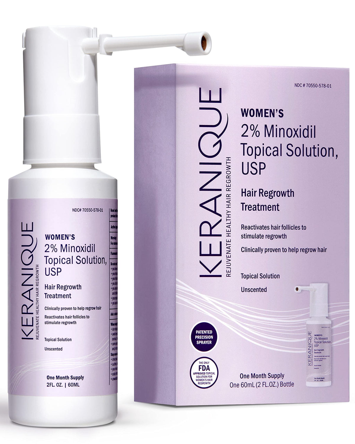 Keranique Hair Regrowth Treatment For Women - 2% Minoxidil Scalp Solution, 2 Fl Oz