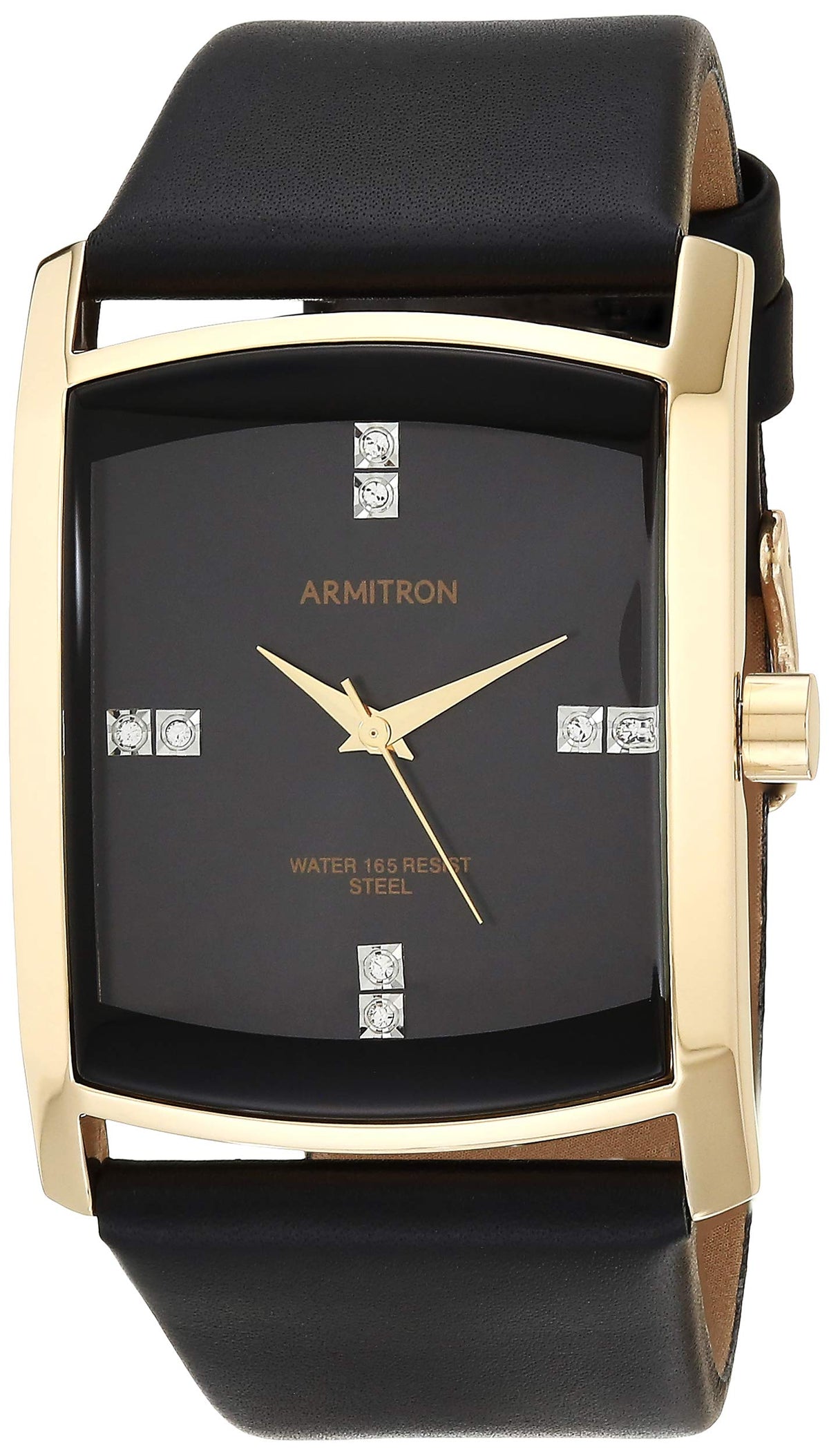 Armitron Men'S Black/Gold Crystal Accented Leather Strap Watch, 33Mm Stainless Steel