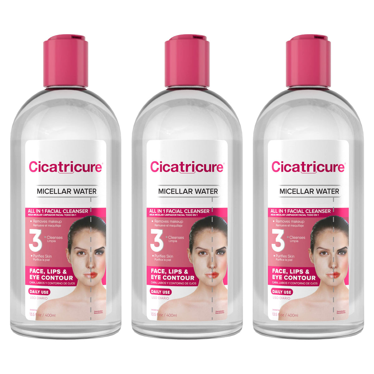 Cicatricure Micellar Water 13.5 Oz - 3 Pack, Gentle Makeup Remover & Cleanser