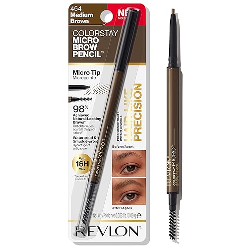 Revlon Colorstay Micro Eyebrow Pencil, Waterproof, Smudgeproof, Medium Brown, 1 Count