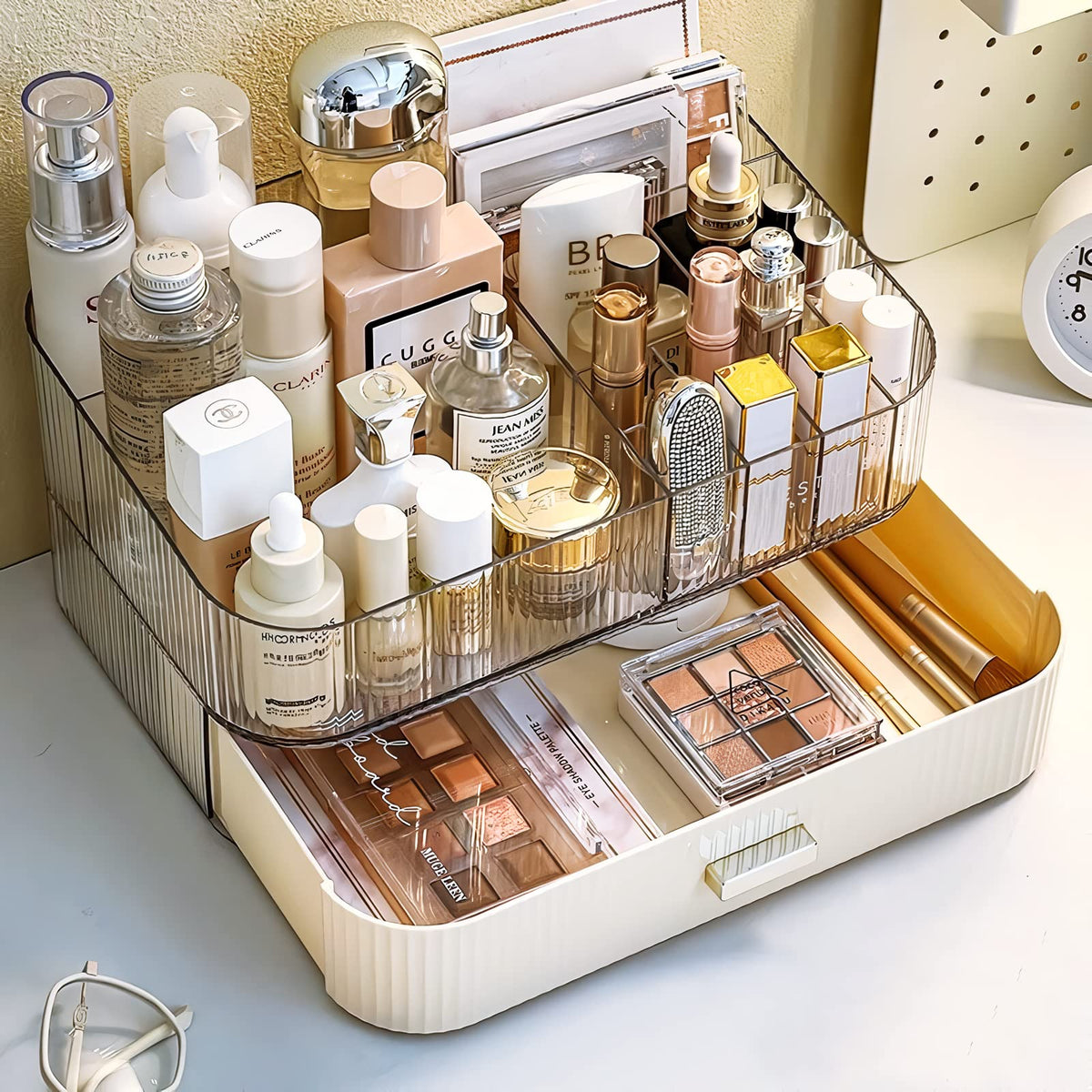 Decorcode Clear Makeup Organizer - Stackable Drawer & Tray For Vanity, Bathroom, Dresser