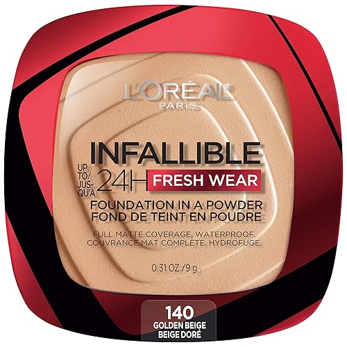 L’Oréal Paris Infallible Fresh Wear Foundation Powder, Waterproof, Golden Beige, 0.31 Oz.