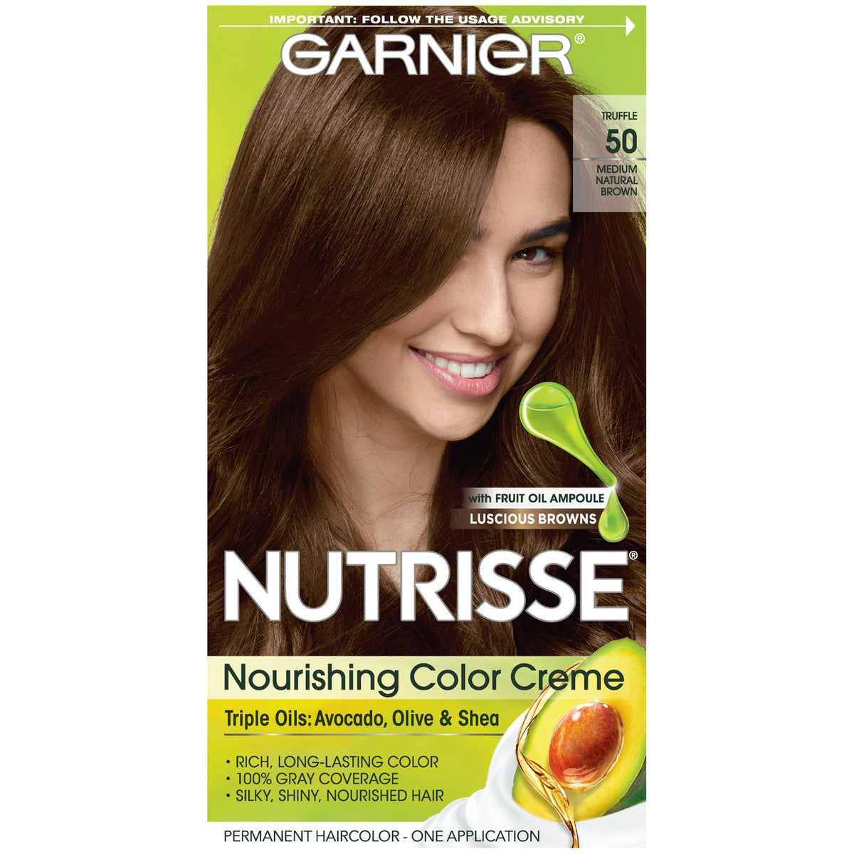 Garnier Nutrisse Hair Color Creme, 50 Medium Natural Brown (Truffle), 1 Count