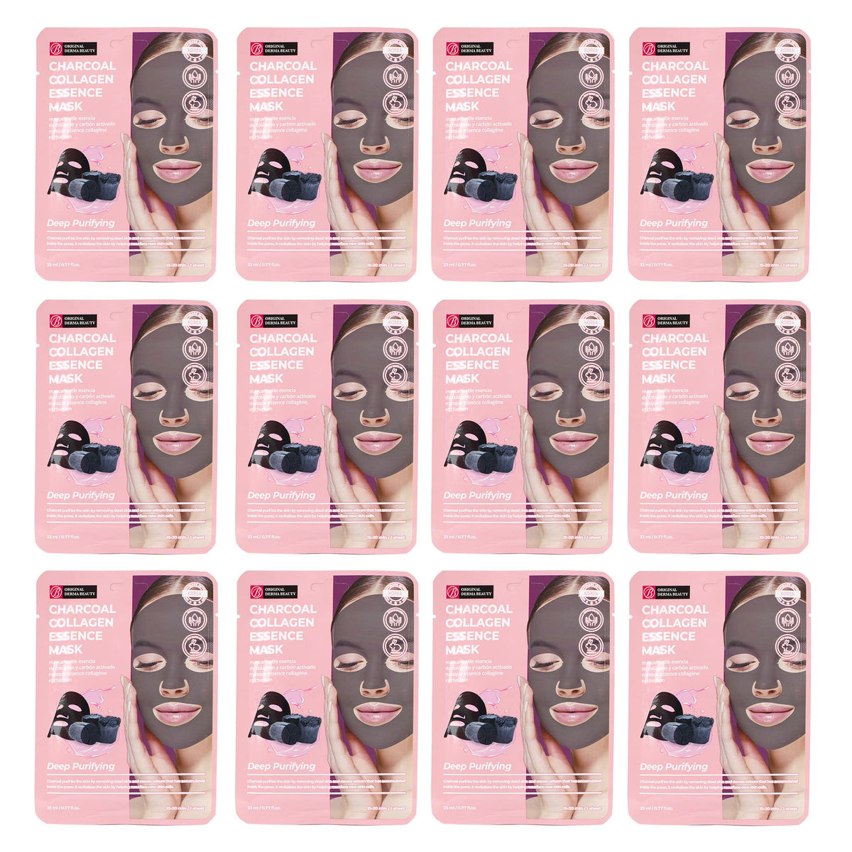 Innerest Collagen Face Masks - 12 Pk Charcoal Deep Purifying Skincare Sheet Masks