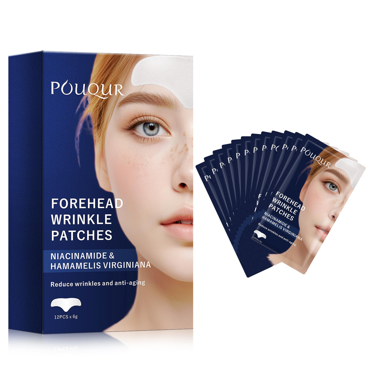 Pouqur 12Pcs Anti-Wrinkle Facial Patches With Niacinamide & Collagen, Pigment-Free, Paraben