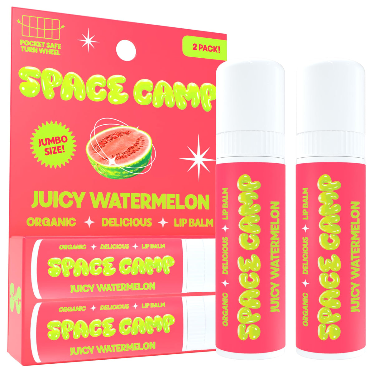 Space Camp Jumbo Lip Balm - Juicy Watermelon Organic Flavor (2 Pack)