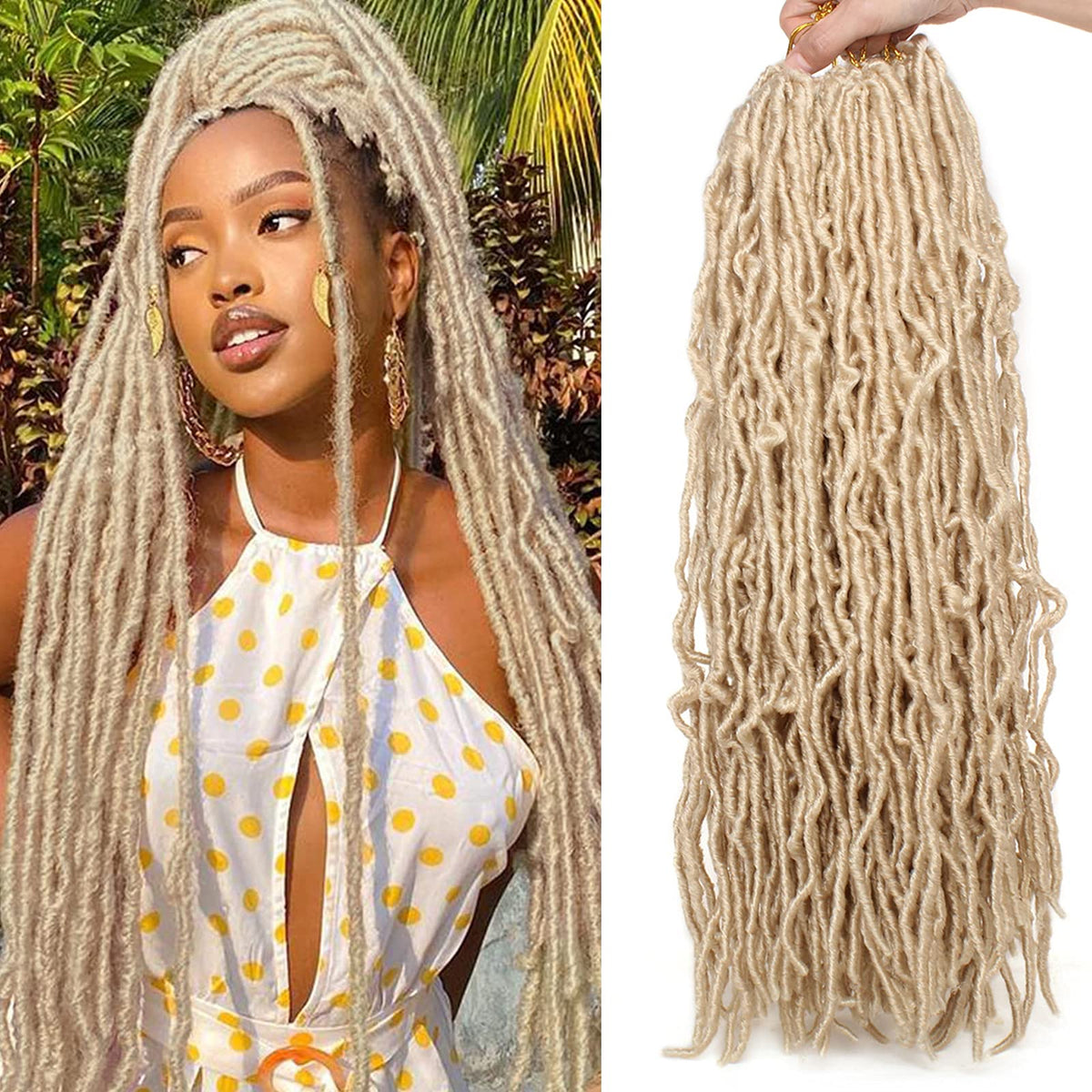 Leeven 24&quot; Blonde Butterfly Faux Locs Crochet Braids - 6 Packs Synthetic Hair #613