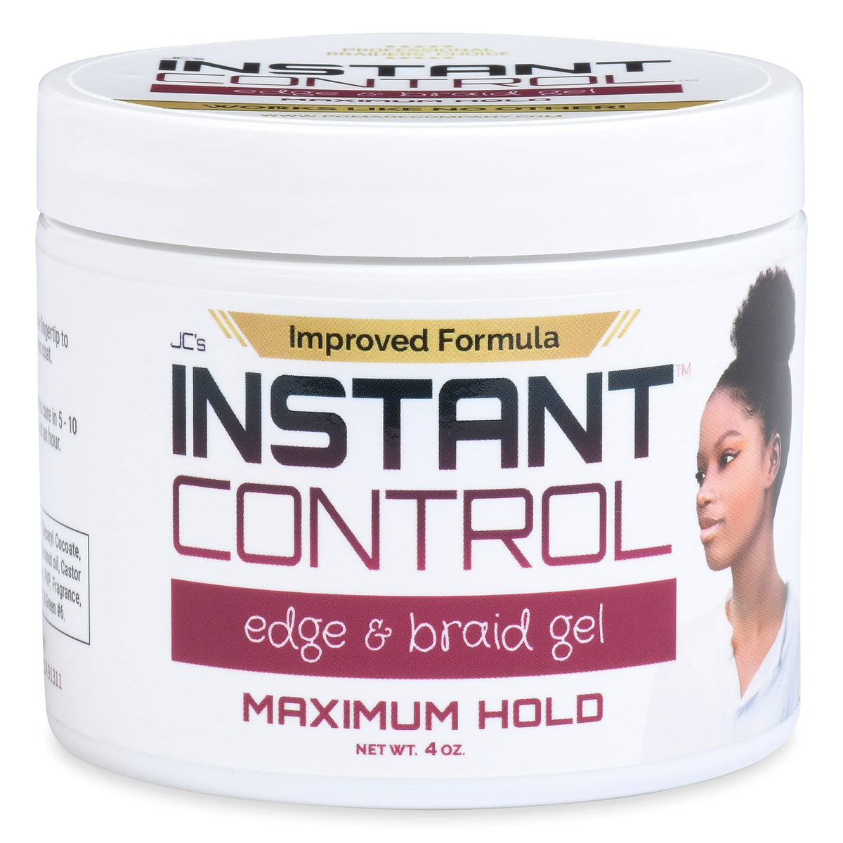 JC's Instant Control Edge & Braid Gel, Max Hold 4 oz, Strong Hold for Edges and Braids