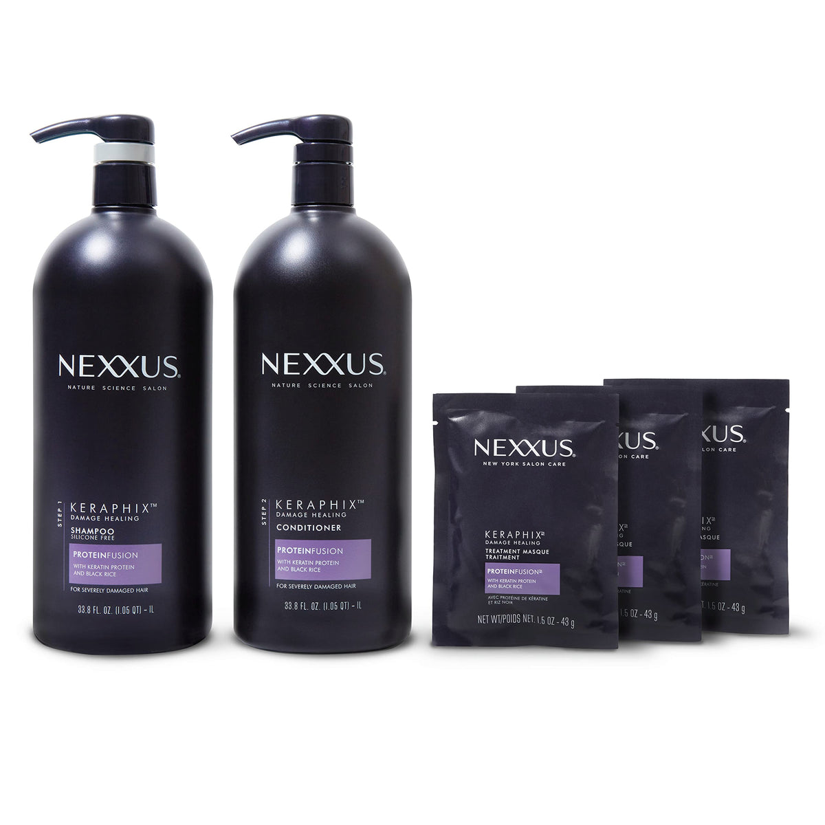 Nexxus Keraphix Shampoo & Conditioner With 3 Hair Repair Masks - 5 Pack, Damaged Hair Treatment