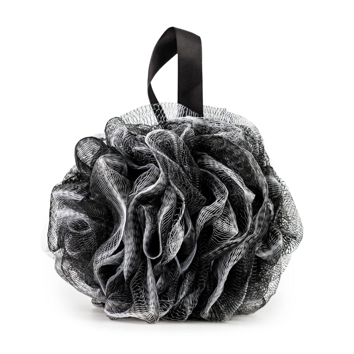 Pete & Pedro Loofah Sponge Pouf - Gentle Exfoliator & Skin Scrubber For Bath & Shower, Black Mesh