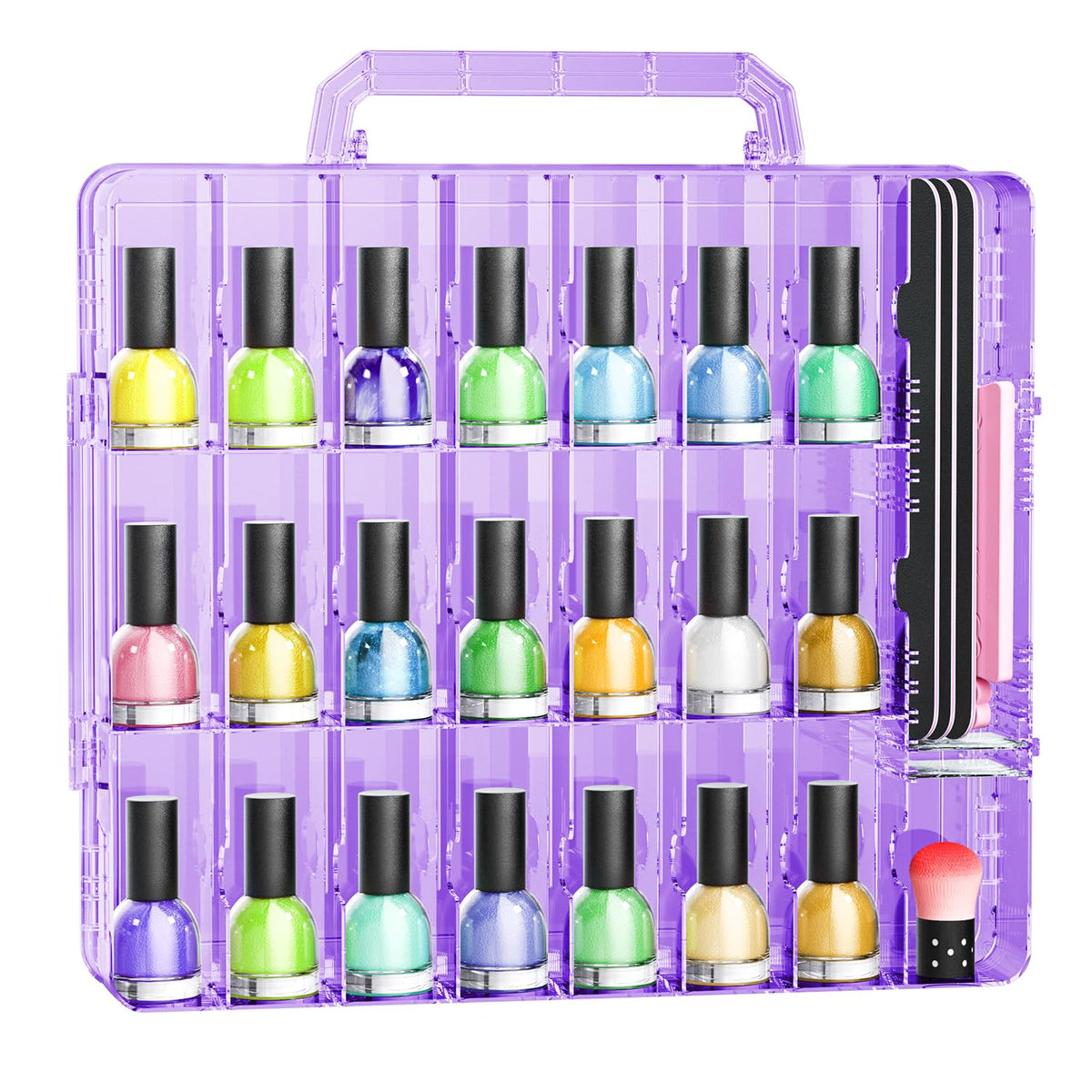 JIASHENG Nail Polish Organizer Case, 48 Bottle Acrylic Storage Box with Adjustable Dividers, Purple