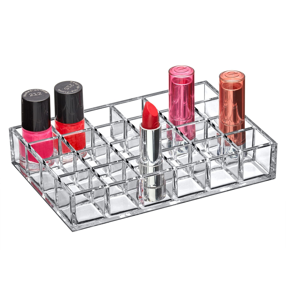 Amazing Abby 24-Slot Acrylic Lipstick Organizer - Clear Lipstick Holder & Cosmetic Storage Display