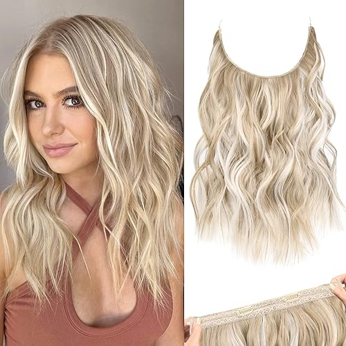 REECHO 12&quot; Invisible Wire Hair Extensions - Dark Blonde Highlights, Adjustable & Removable Clips