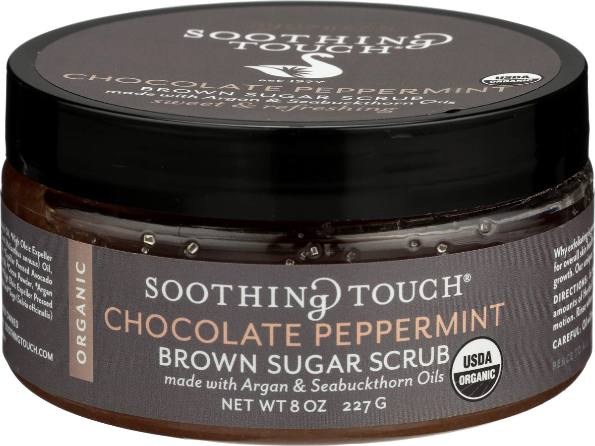 Soothing Touch Organic Brown Sugar Scrub, Chocolate Peppermint, 8 Oz, Exfoliating Body Scrub