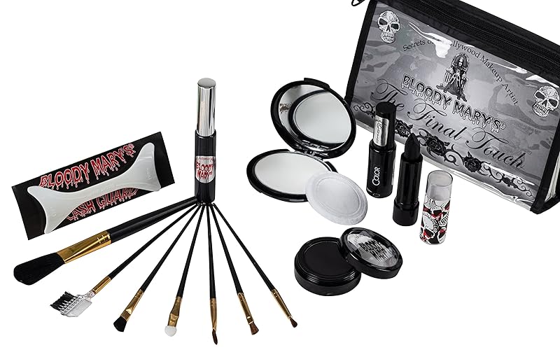 Gothic Style Makeup Kit by Bloody Mary - 15 Piece Dark Goth Cosmetic Set with Black Mascara & More