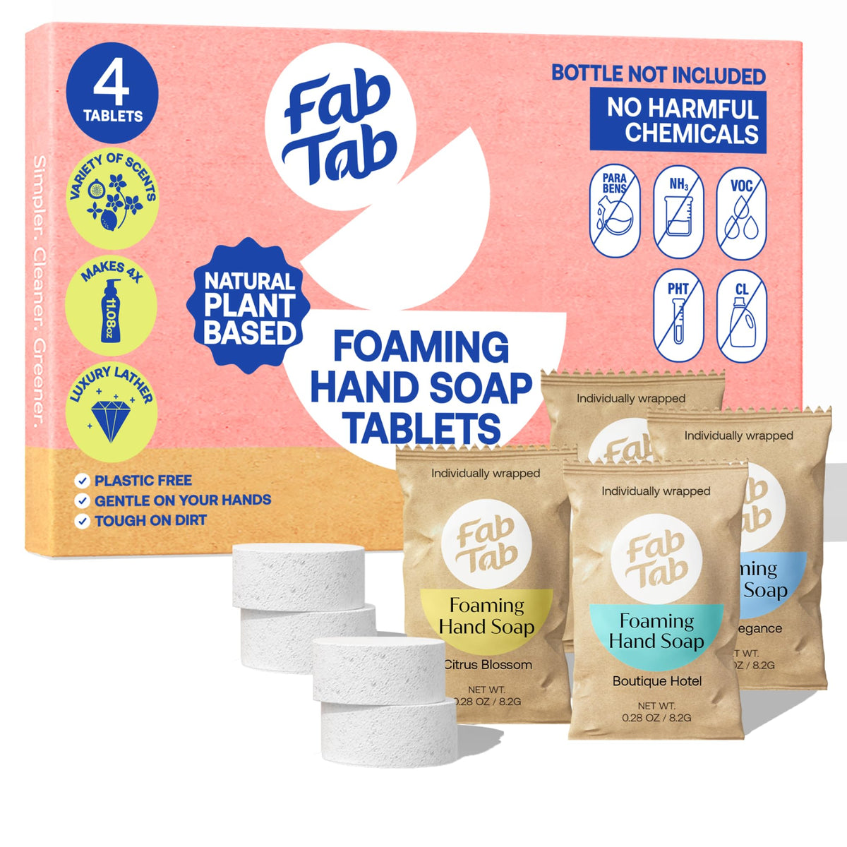 Fabtab Foaming Hand Soap Kit - Natural Plant-Based Hand Wash, 4 Scents, 4 Count