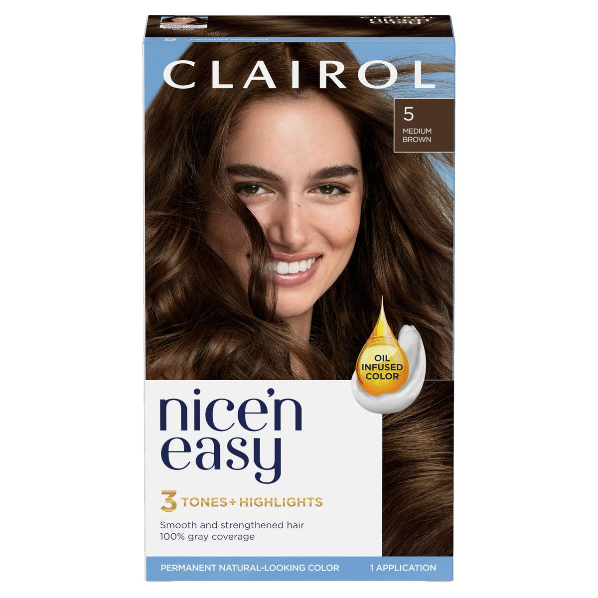 Clairol Nice'N Easy Permanent Hair Color 5 Medium Brown, 6.26 Fl Oz, Pack Of 1