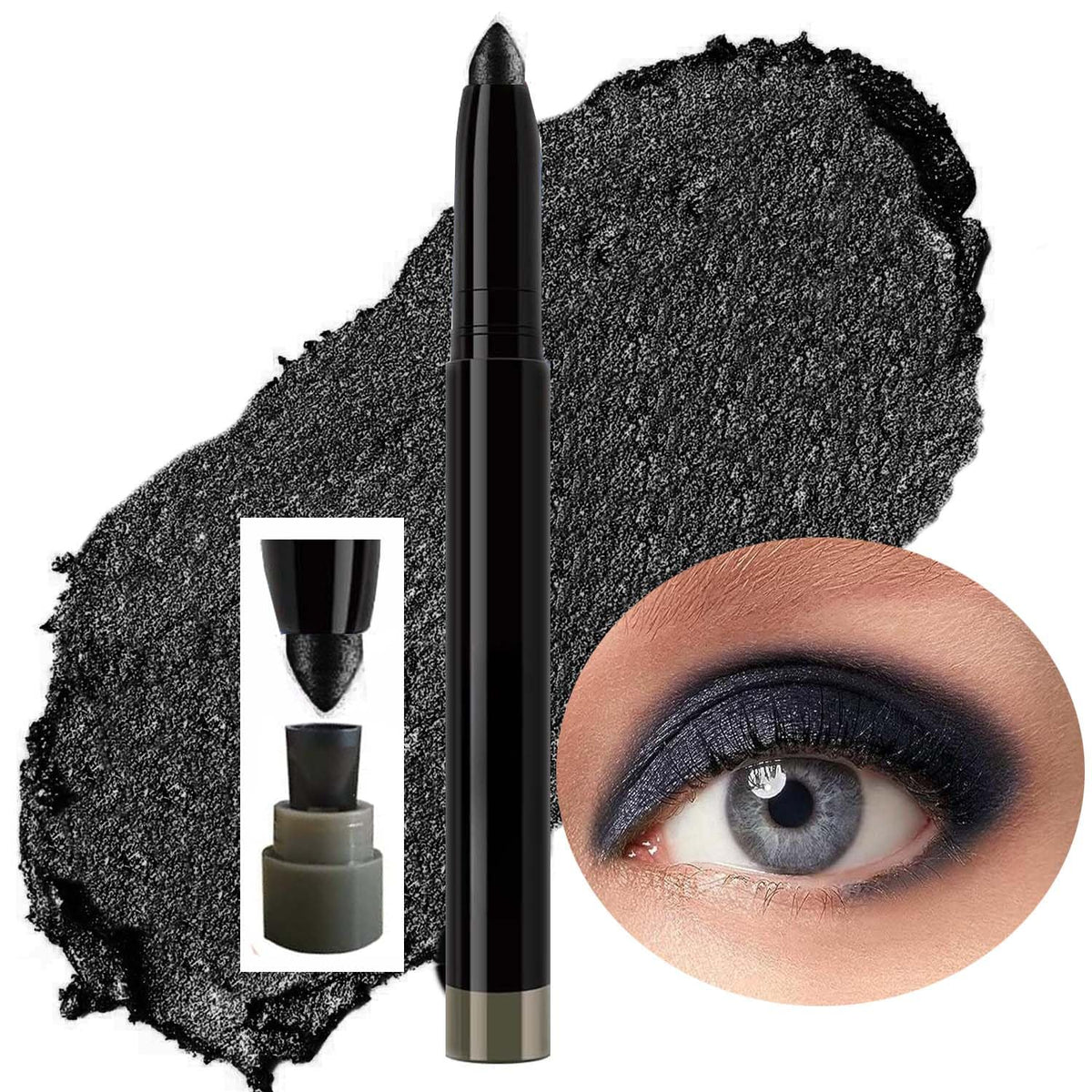 Metiplou 2-In-1 Midnight Black Eyeliner & Eyeshadow Stick - Waterproof, Long-Lasting, Multi-Use