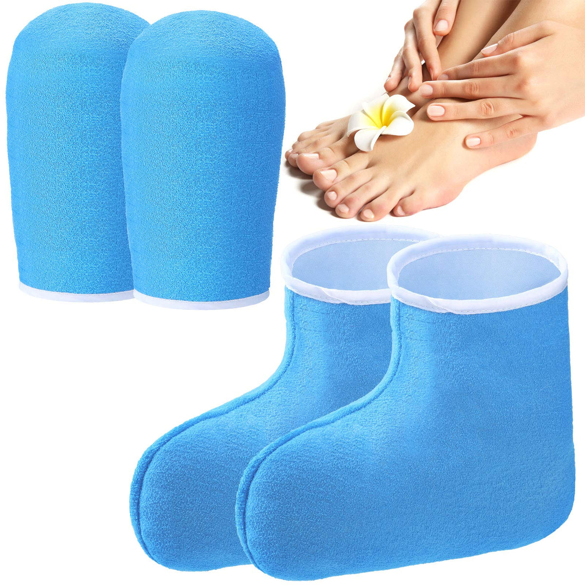 Geyoga Blue Paraffin Wax Mitts & Booties - Terry Cloth Essential Oil Gloves For Spa Care