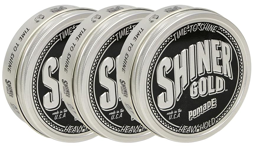 Shiner Gold Pomade 4 oz - 3 Pack, Strong Hold Hair Styling Cream for Men