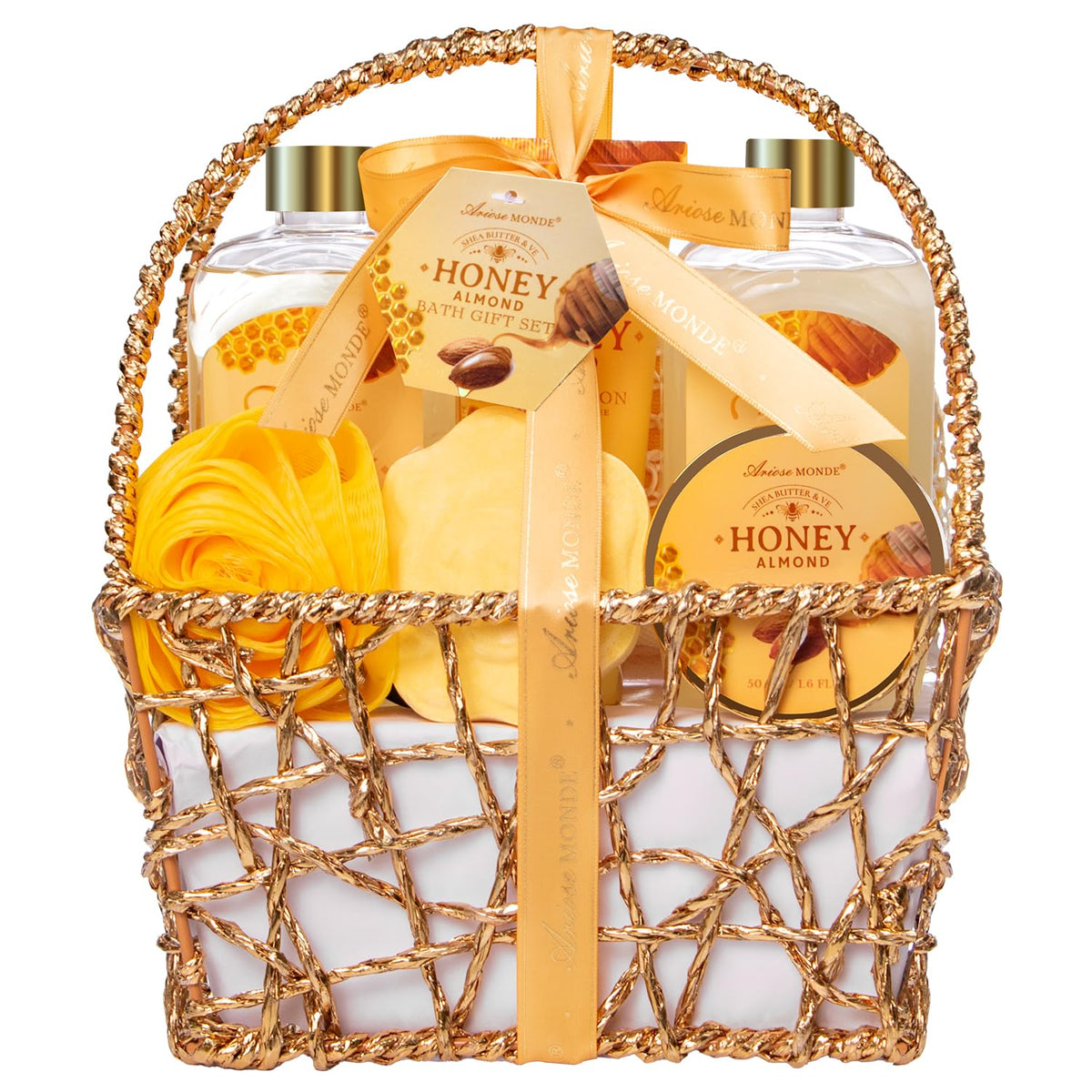 Ariosemonde Spa Gift Basket For Women - 8Pcs Honey Almond Bath Set, Relaxation & Self Care